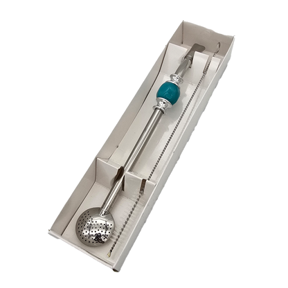 Stainless Steel Bombilla (Turquoise Blue Stone)